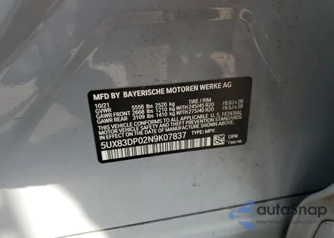 2022 BMW X3 M40I z USA, uszkodzony, nr VIN 5UX83DP02N9K07837